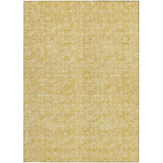 Gold And Ivory Floral Washable Indoor Outdoor Area Rug Photo 5