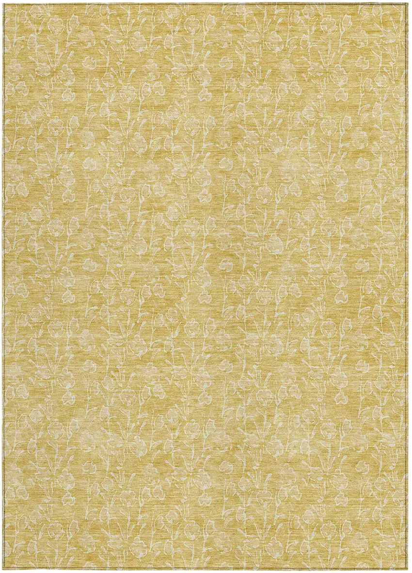 Gold And Ivory Floral Washable Indoor Outdoor Area Rug Photo 5
