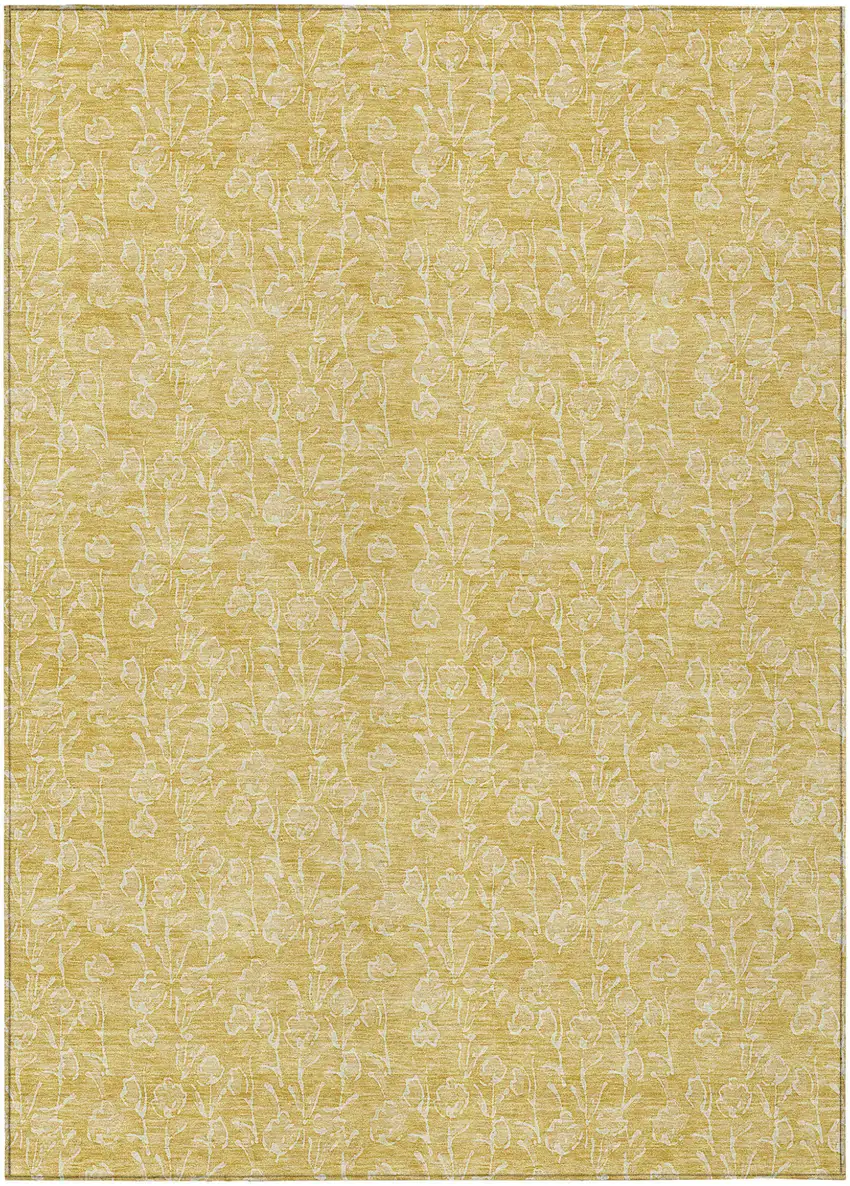 Gold And Ivory Floral Washable Indoor Outdoor Area Rug Photo 2