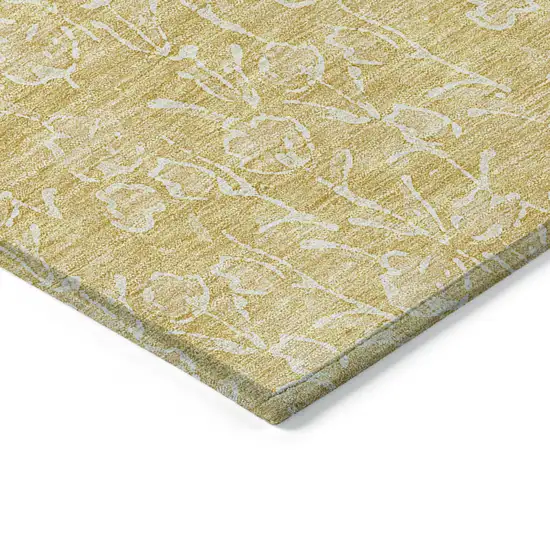 Gold And Ivory Floral Washable Indoor Outdoor Area Rug Photo 3