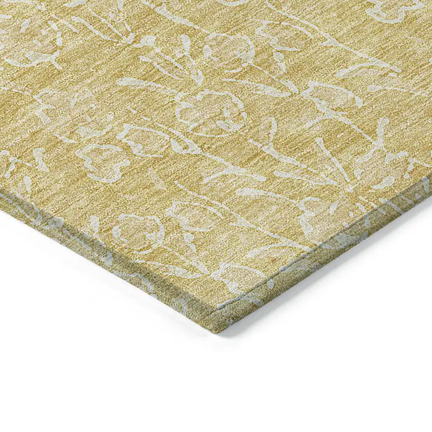 Gold And Ivory Floral Washable Indoor Outdoor Area Rug Photo 3