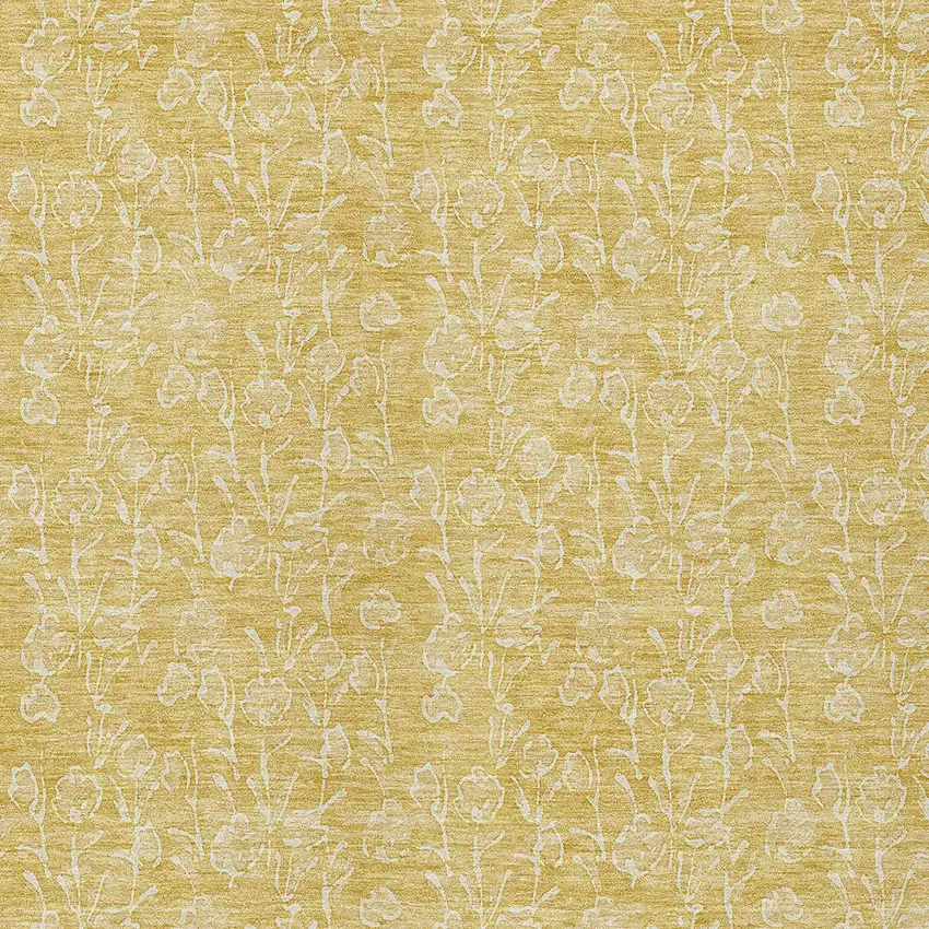 Gold And Ivory Floral Washable Indoor Outdoor Area Rug Photo 4