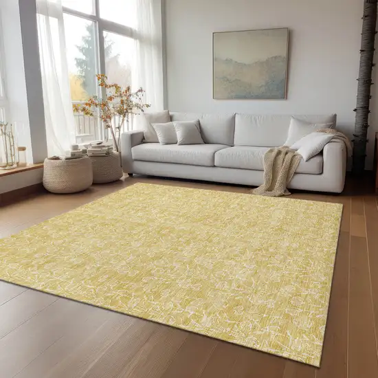 Gold And Ivory Floral Washable Indoor Outdoor Area Rug Photo 9