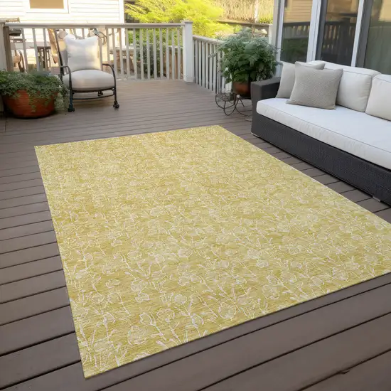 Gold And Ivory Floral Washable Indoor Outdoor Area Rug Photo 7