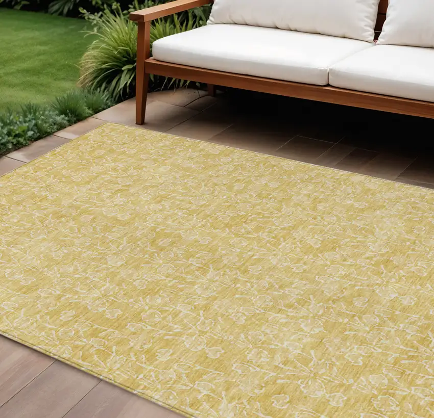 Gold And Ivory Floral Washable Indoor Outdoor Area Rug Photo 1