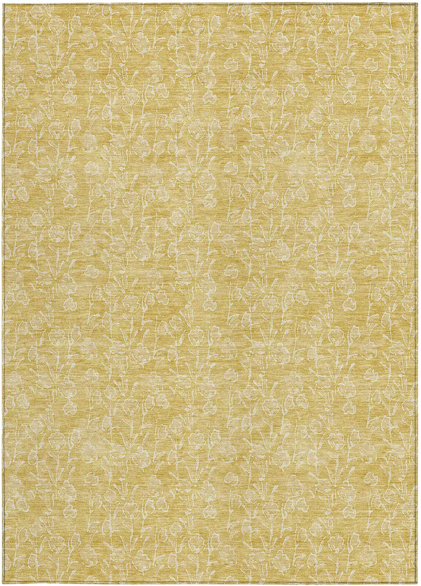 Gold And Ivory Floral Washable Indoor Outdoor Area Rug Photo 6