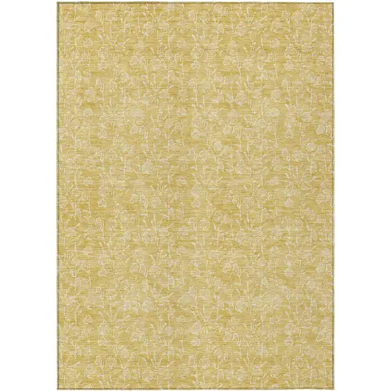 Gold And Ivory Floral Washable Indoor Outdoor Area Rug Photo 2
