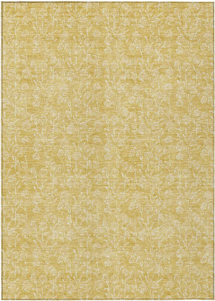 Gold And Ivory Floral Washable Indoor Outdoor Area Rug Photo 2