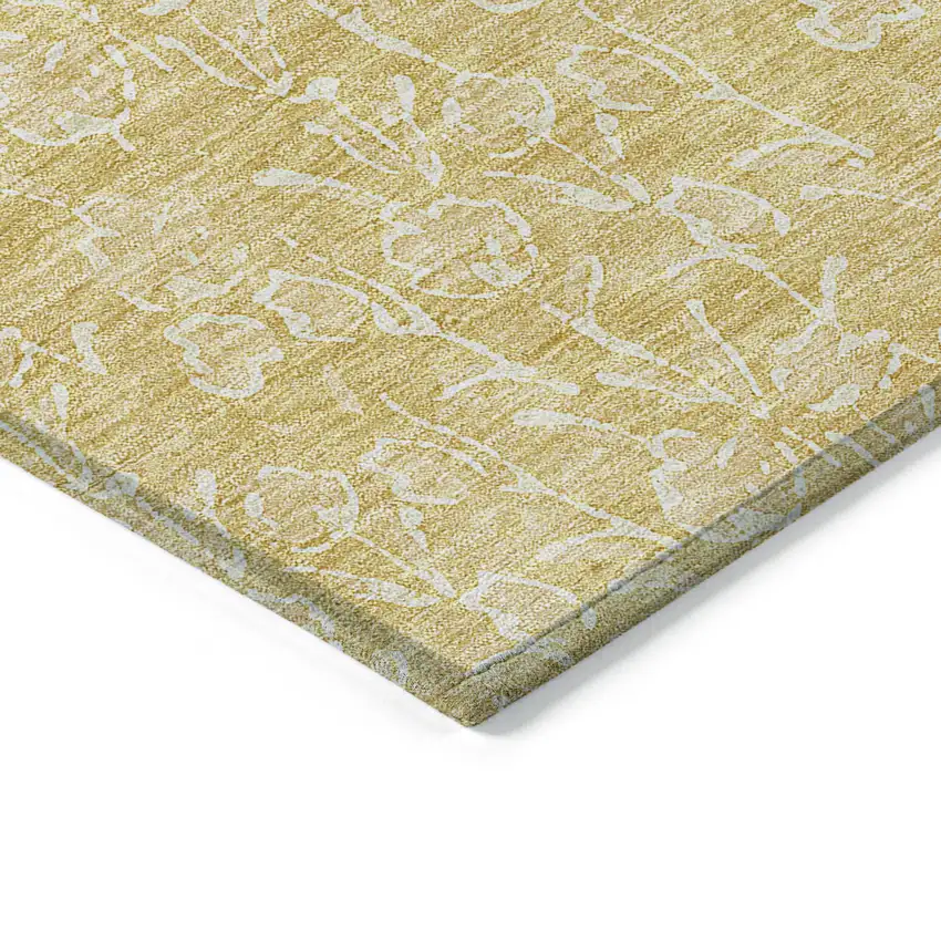 Gold And Ivory Floral Washable Indoor Outdoor Area Rug Photo 4