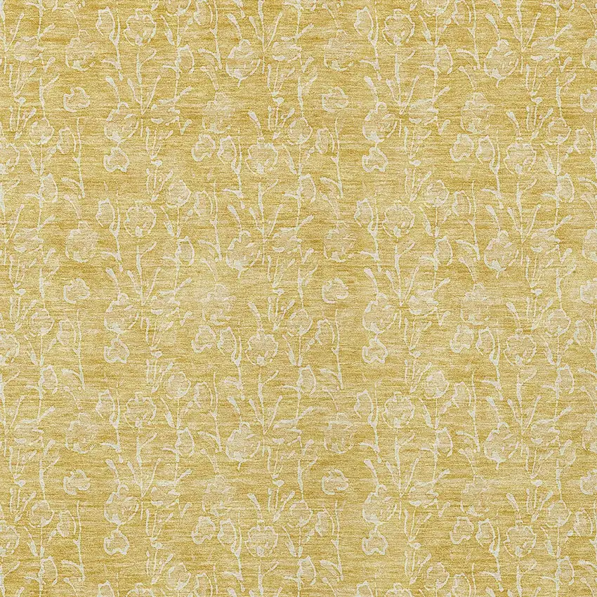 Gold And Ivory Floral Washable Indoor Outdoor Area Rug Photo 5