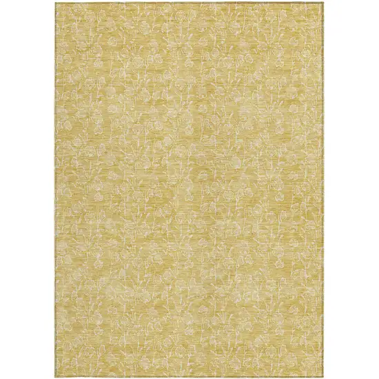 Gold And Ivory Floral Washable Indoor Outdoor Area Rug Photo 6