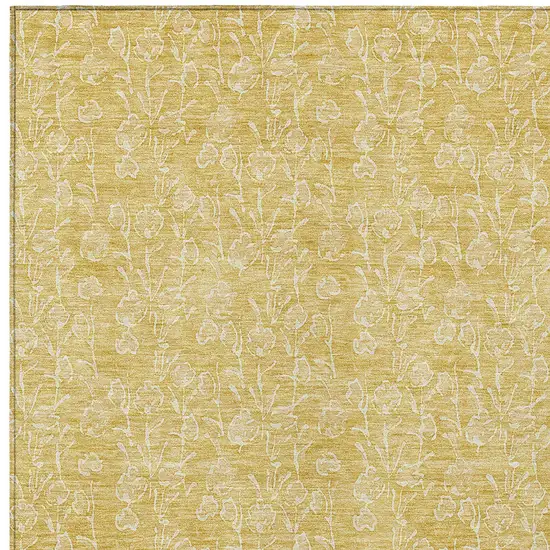 Gold And Ivory Floral Washable Indoor Outdoor Area Rug Photo 5