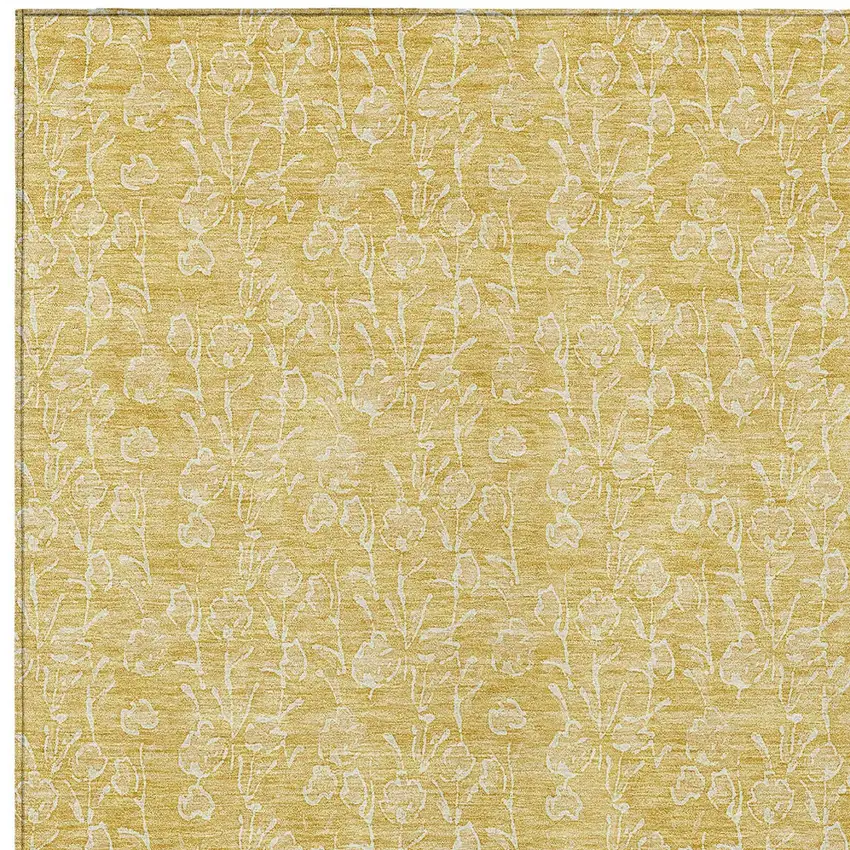 Gold And Ivory Floral Washable Indoor Outdoor Area Rug Photo 5