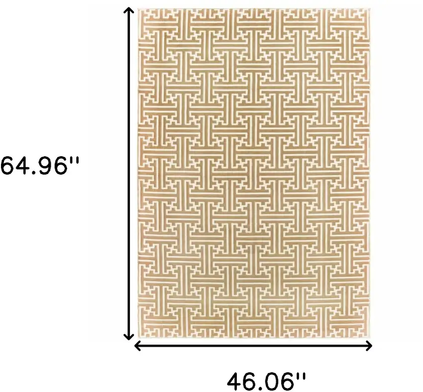 Gold And Ivory Geometric Power Loom Stain Resistant Area Rug Photo 7