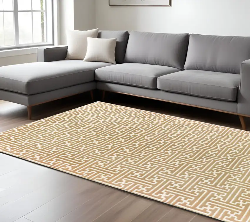 Gold And Ivory Geometric Area Rug Photo 1