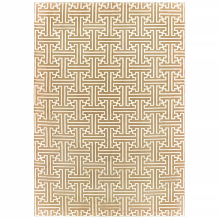 Gold And Ivory Geometric Power Loom Stain Resistant Area Rug Photo 2