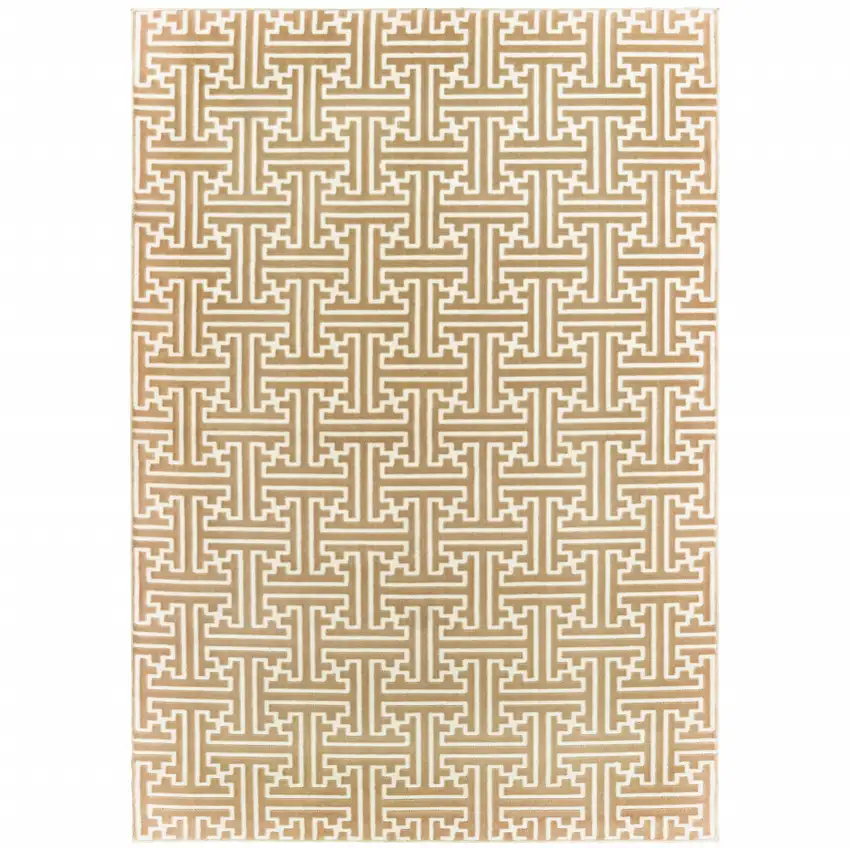 Gold And Ivory Geometric Power Loom Stain Resistant Area Rug Photo 1