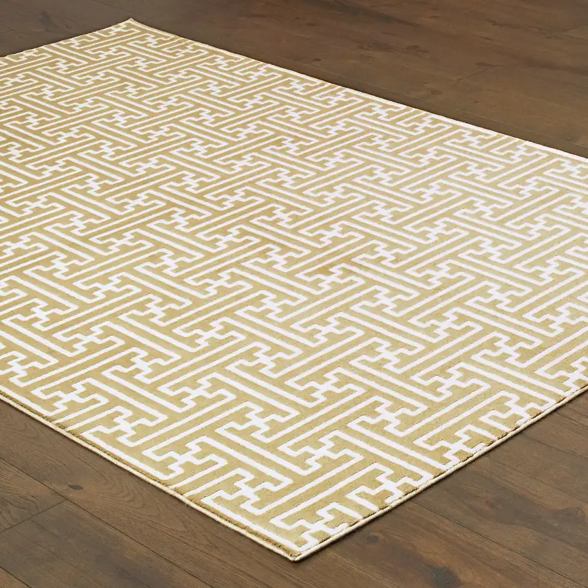 Gold And Ivory Geometric Area Rug Photo 4