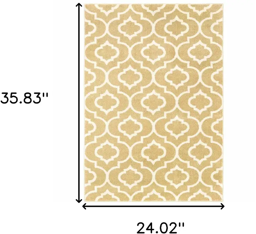 Gold And Ivory Geometric Power Loom Stain Resistant Area Rug Photo 7