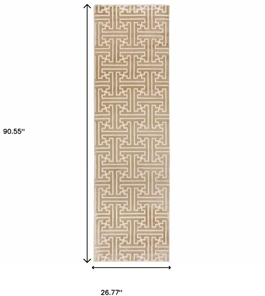 Gold And Ivory Geometric Power Loom Stain Resistant Runner Rug Photo 6