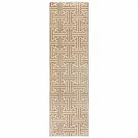 Photo of Gold And Ivory Geometric Power Loom Stain Resistant Runner Rug