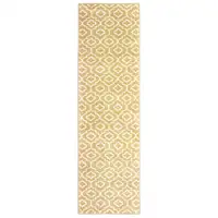 Photo of Gold And Ivory Geometric Power Loom Stain Resistant Runner Rug