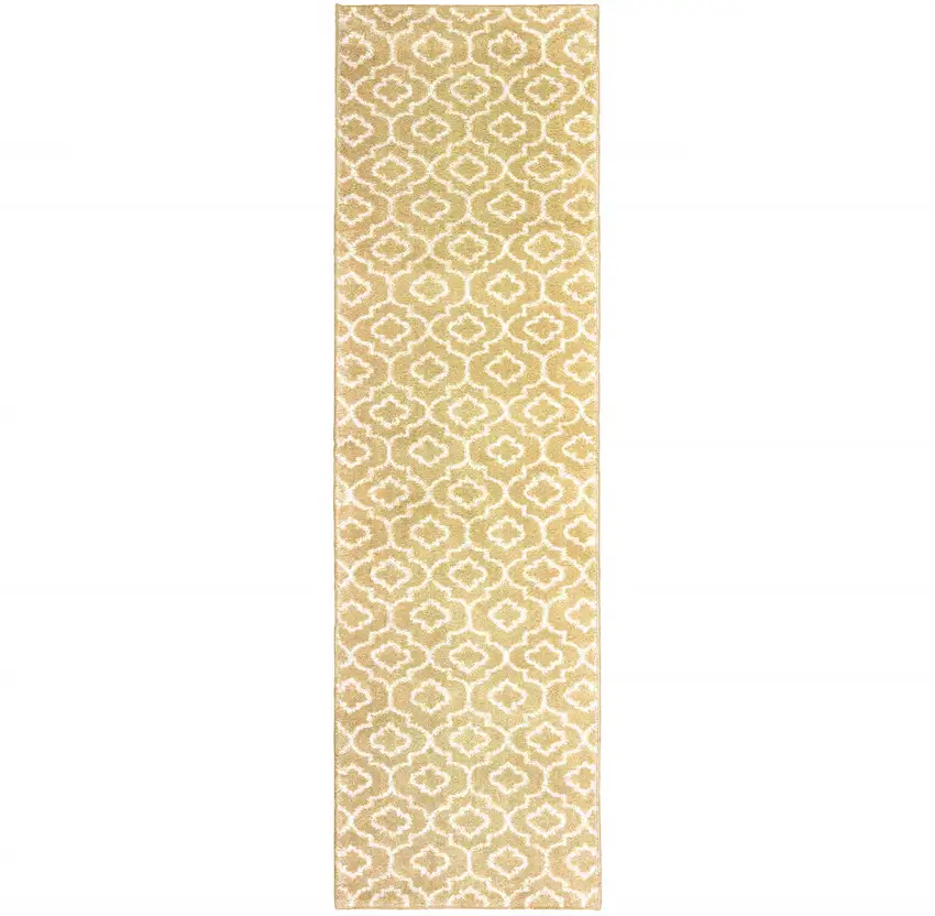 Gold And Ivory Geometric Power Loom Stain Resistant Runner Rug Photo 1