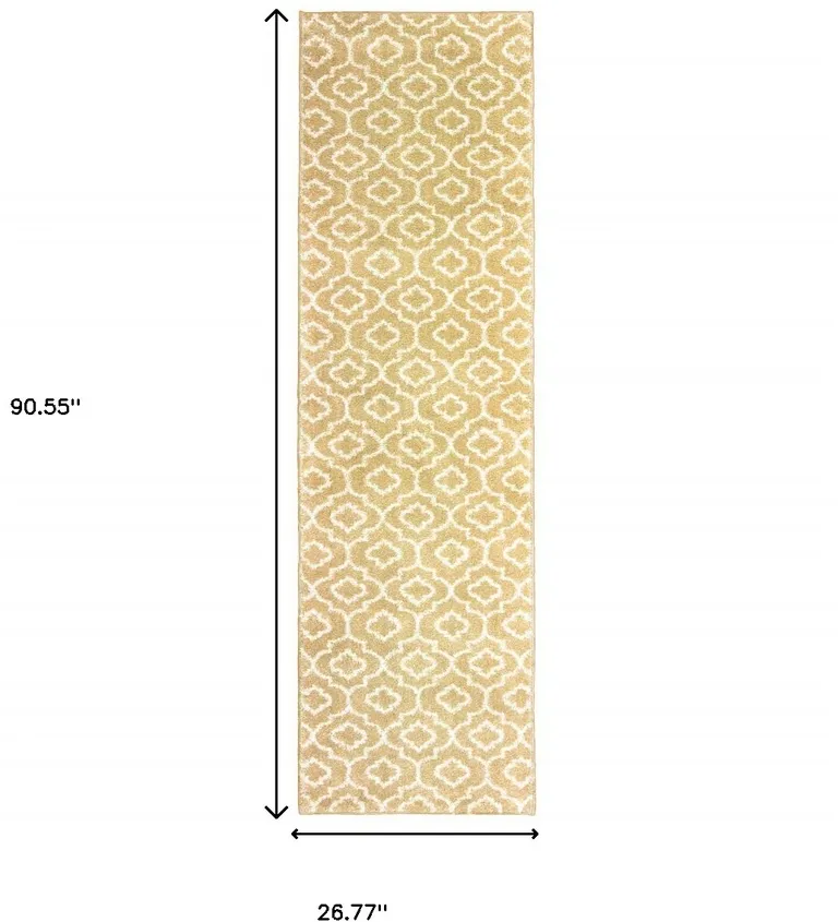 Gold And Ivory Geometric Power Loom Stain Resistant Runner Rug Photo 5