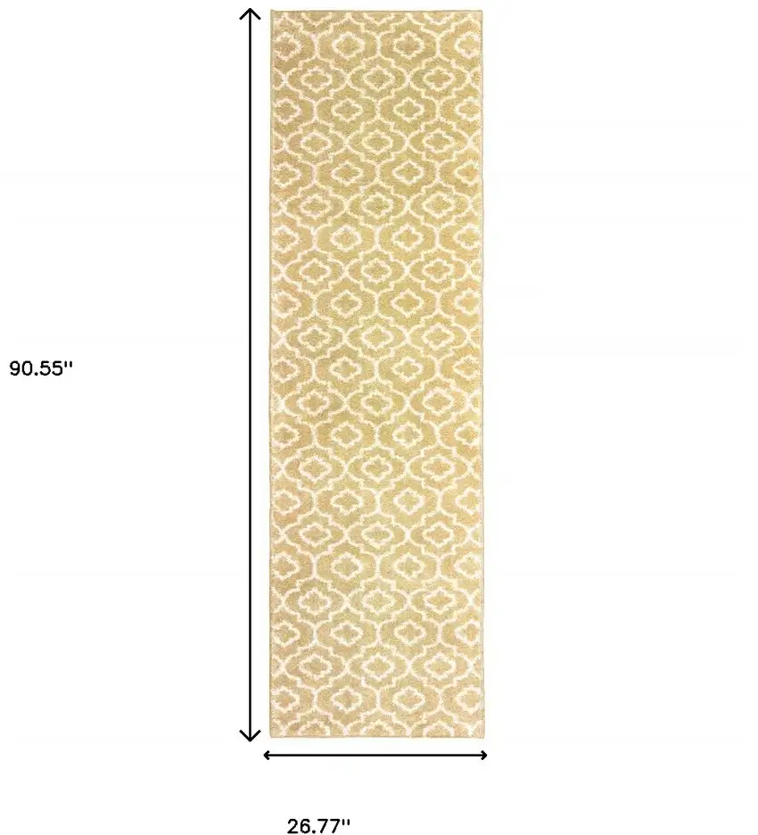 Gold And Ivory Geometric Power Loom Stain Resistant Runner Rug Photo 6