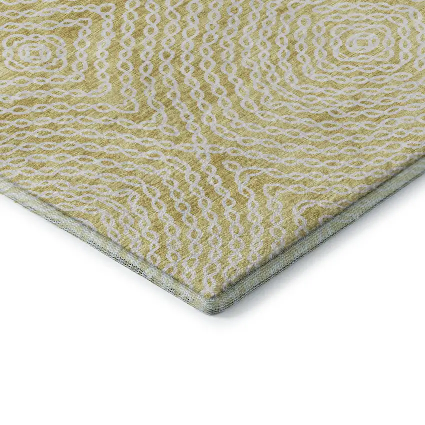 Gold And Ivory Geometric Washable Area Rug With UV Protection Photo 7