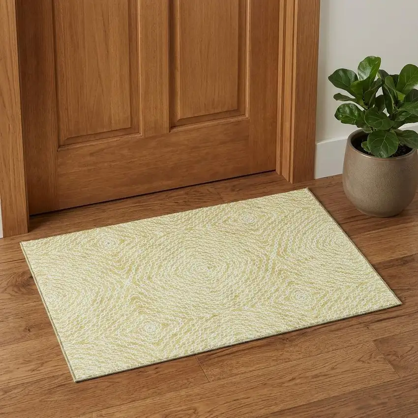 Gold And Ivory Geometric Washable Area Rug With UV Protection Photo 1