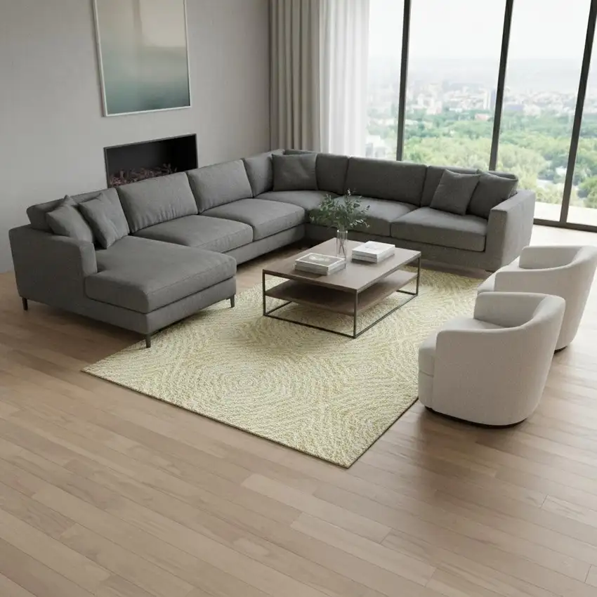 Gold And Ivory Geometric Washable Area Rug With UV Protection Photo 1