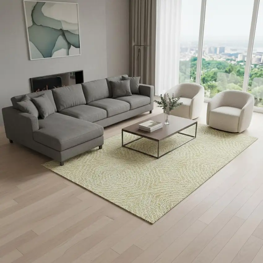 Gold And Ivory Geometric Washable Area Rug With UV Protection Photo 1