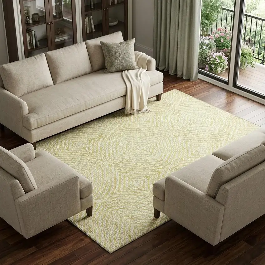 Gold And Ivory Geometric Washable Area Rug With UV Protection Photo 1