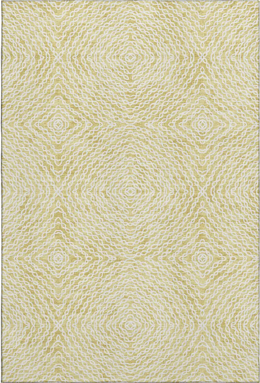 Gold And Ivory Geometric Washable Area Rug With UV Protection Photo 2