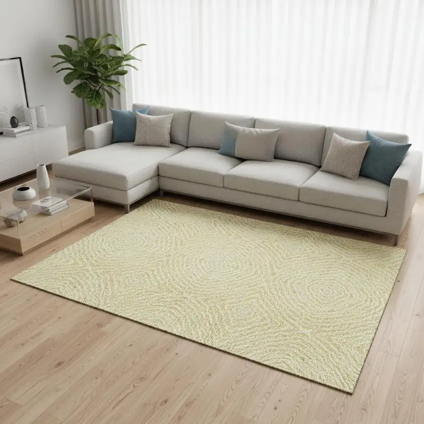 Gold And Ivory Geometric Washable Area Rug With UV Protection Photo 1