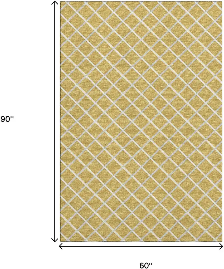 Gold And Ivory Geometric Washable Area Rug With UV Protection Photo 3
