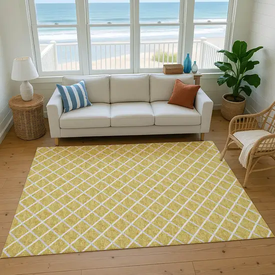 Gold And Ivory Geometric Washable Area Rug With UV Protection Photo 7