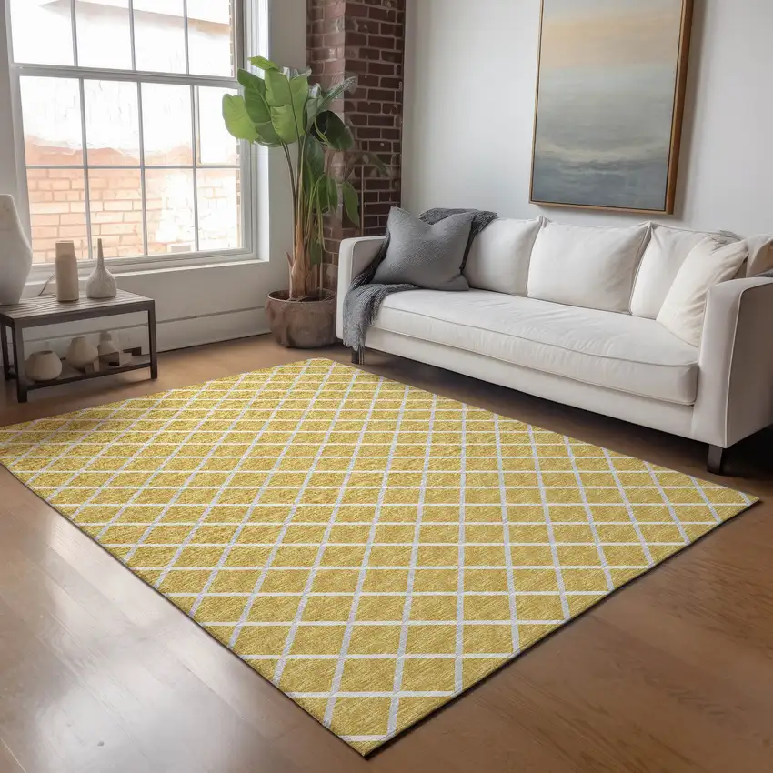 Gold And Ivory Geometric Washable Area Rug With UV Protection Photo 5