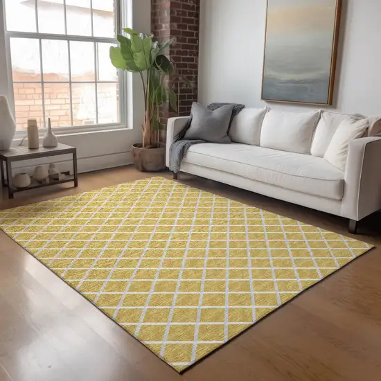 Gold And Ivory Geometric Washable Area Rug With UV Protection Photo 4