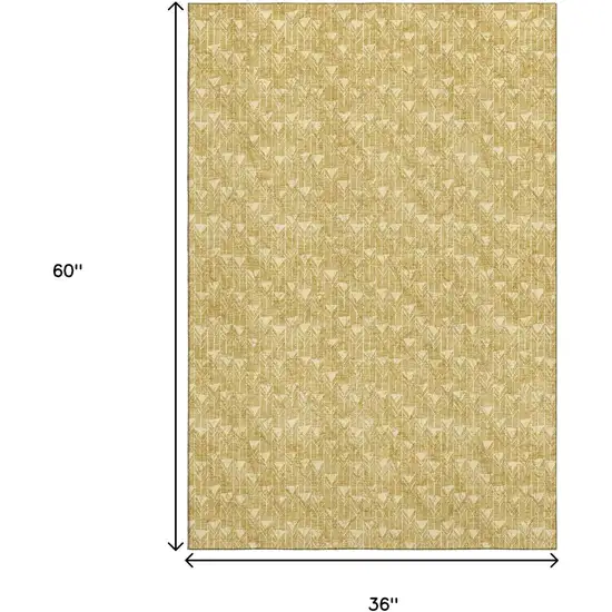 Gold And Ivory Geometric Washable Area Rug With UV Protection Photo 3