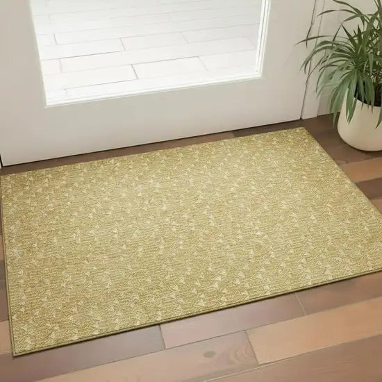 Gold And Ivory Geometric Washable Area Rug With UV Protection Photo 1