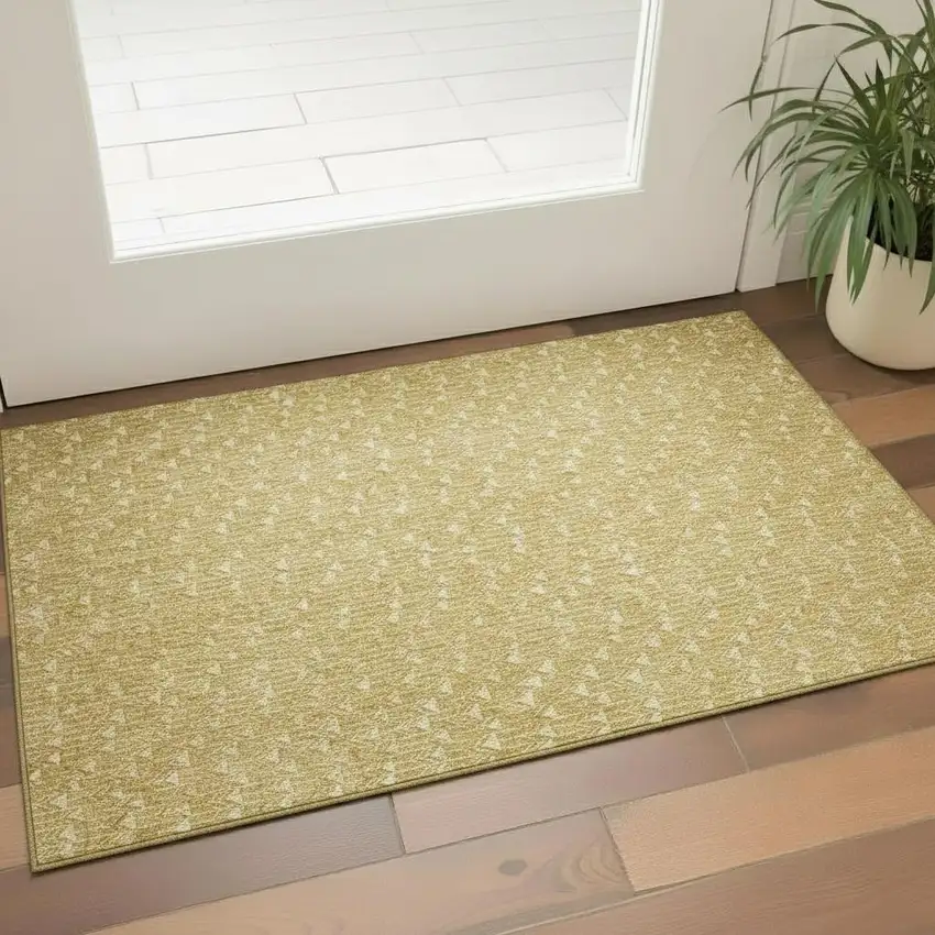 Gold And Ivory Geometric Washable Area Rug With UV Protection Photo 1