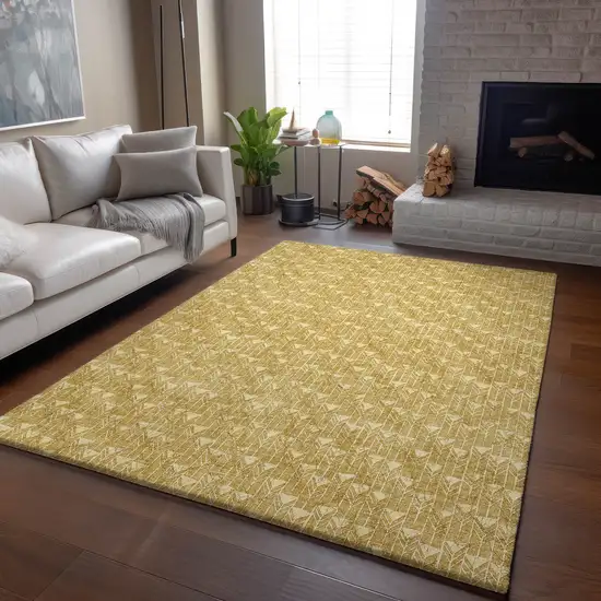 Gold And Ivory Geometric Washable Area Rug With UV Protection Photo 6