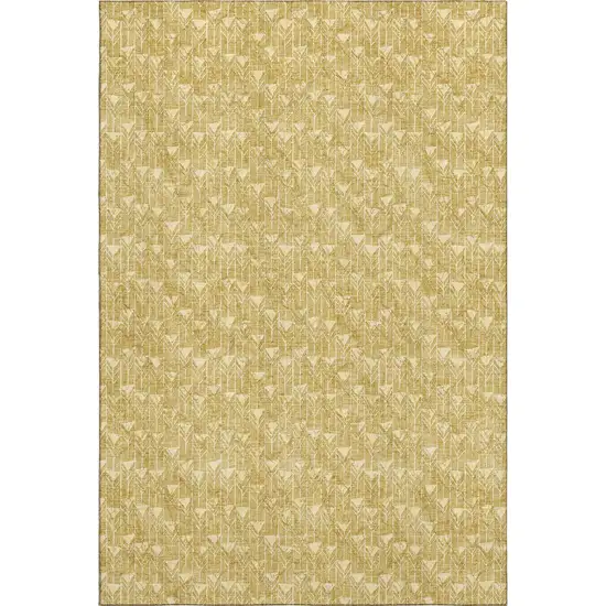 Gold And Ivory Geometric Washable Area Rug With UV Protection Photo 1