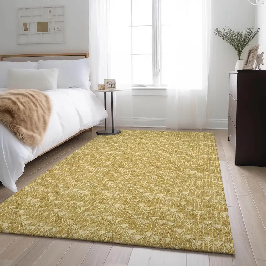 Gold And Ivory Geometric Washable Area Rug With UV Protection Photo 5