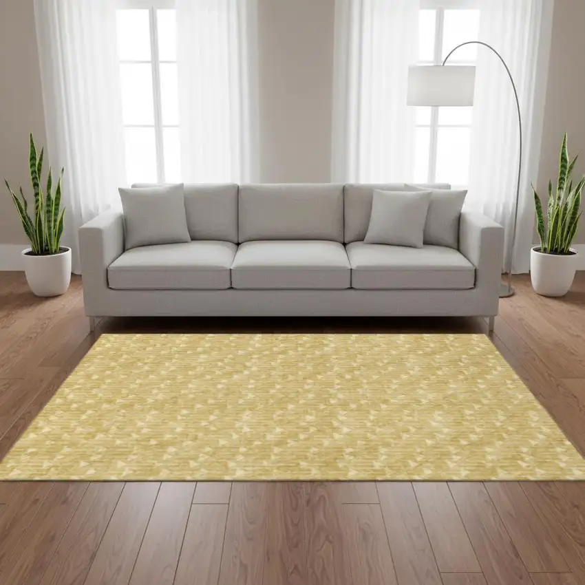 Gold And Ivory Geometric Washable Area Rug With UV Protection Photo 1