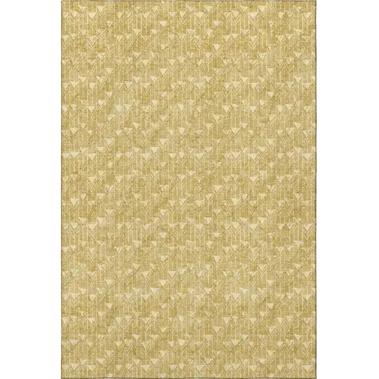 Gold And Ivory Geometric Washable Area Rug With UV Protection Photo 4