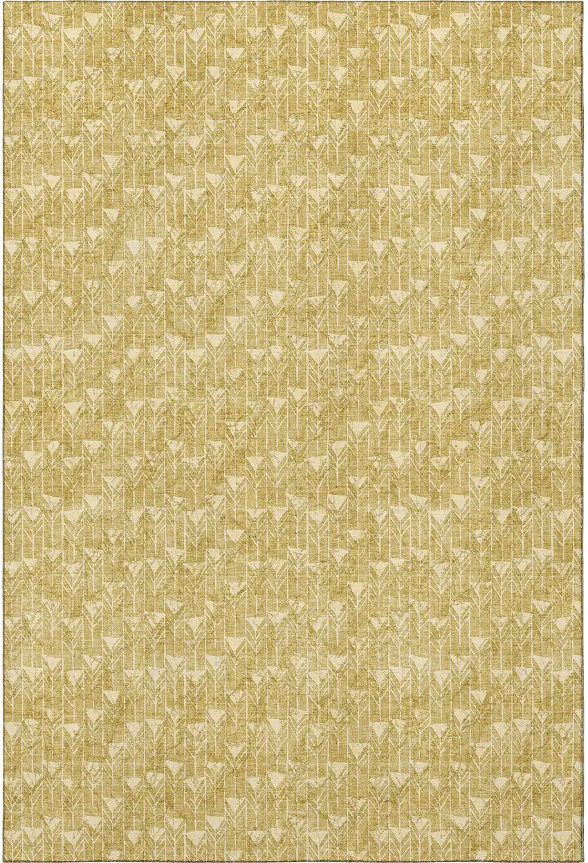 Gold And Ivory Geometric Washable Area Rug With UV Protection Photo 4