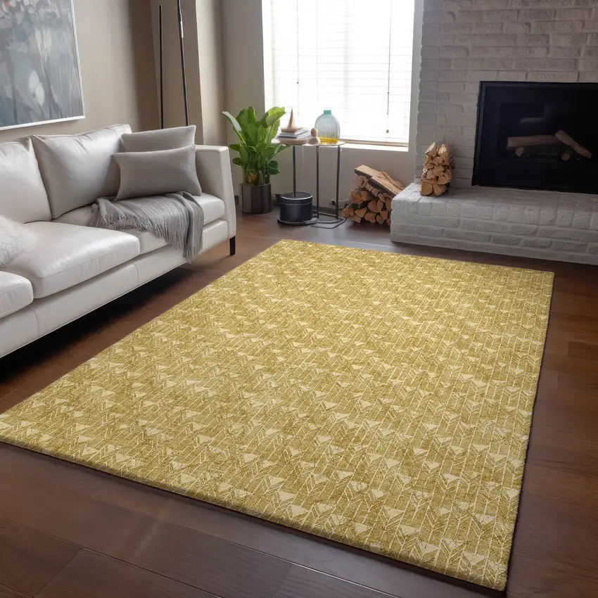 Gold And Ivory Geometric Washable Area Rug With UV Protection Photo 6